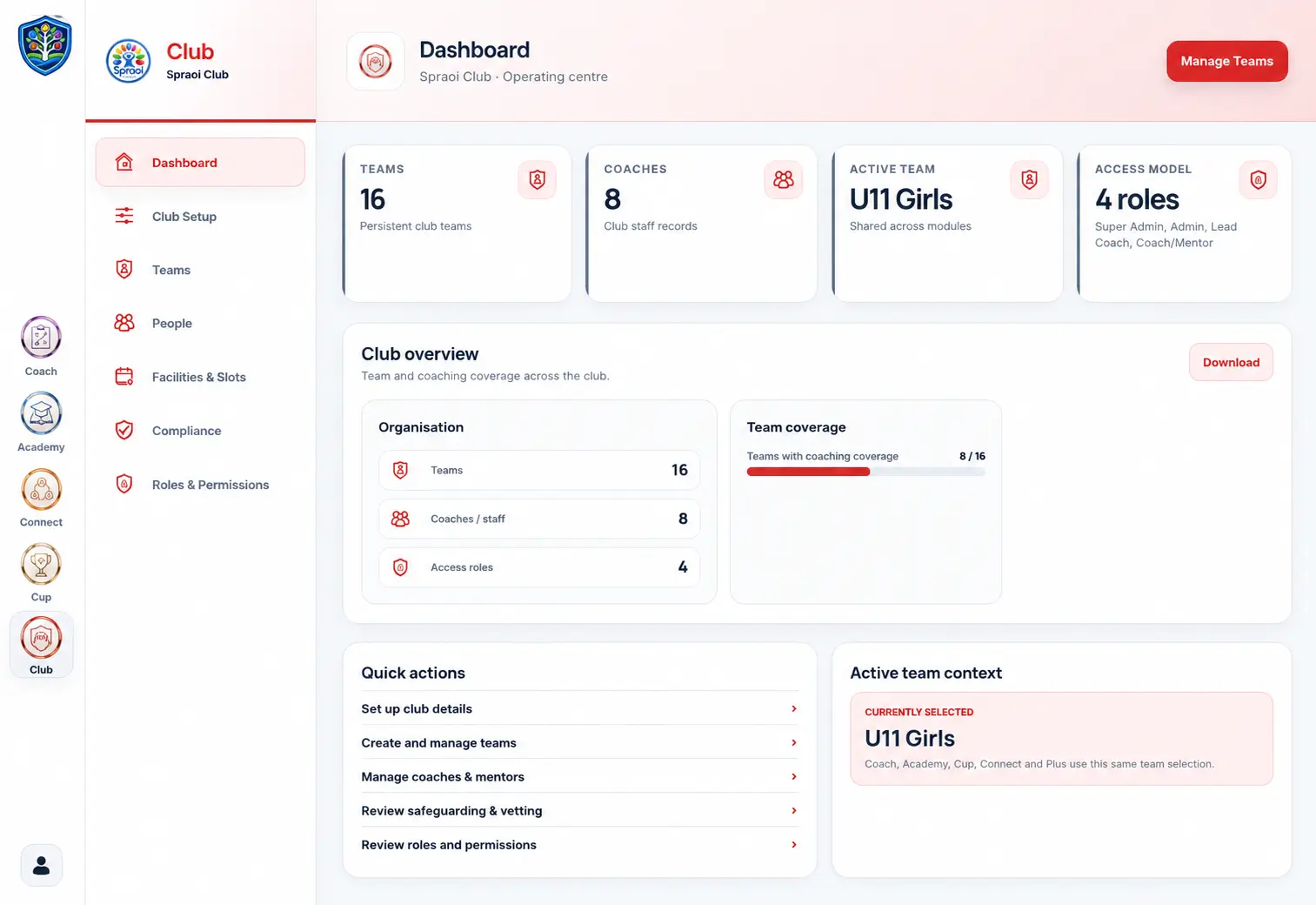 Spraoi Club desktop dashboard