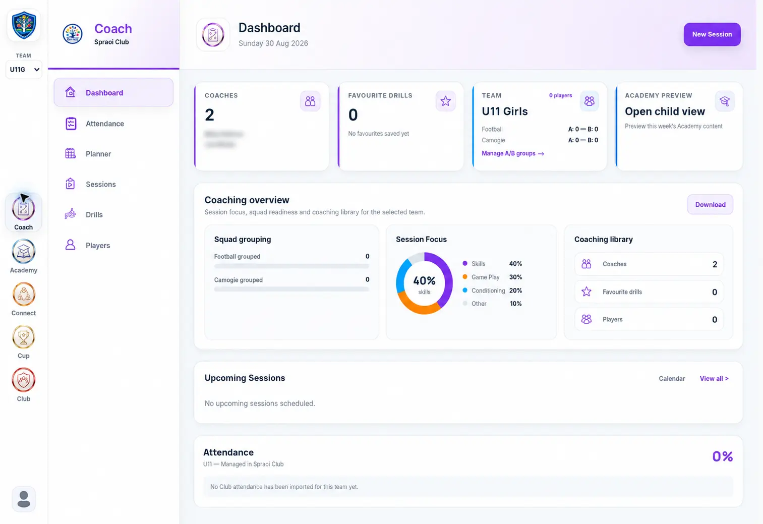 Spraoi Coach dashboard on desktop