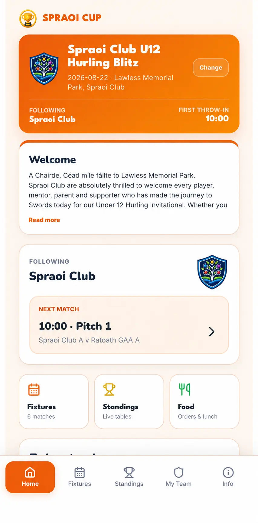 Spraoi Cup tournament app